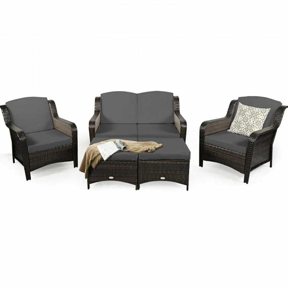 MOLVUS Rattan Patio Furniture Set, All Weather Backyard Conversation Seat, Outside Sectional Conversation Cushioned Sofa Set, Wicker Sofa Ideal For Garden, Porch, Backyardc