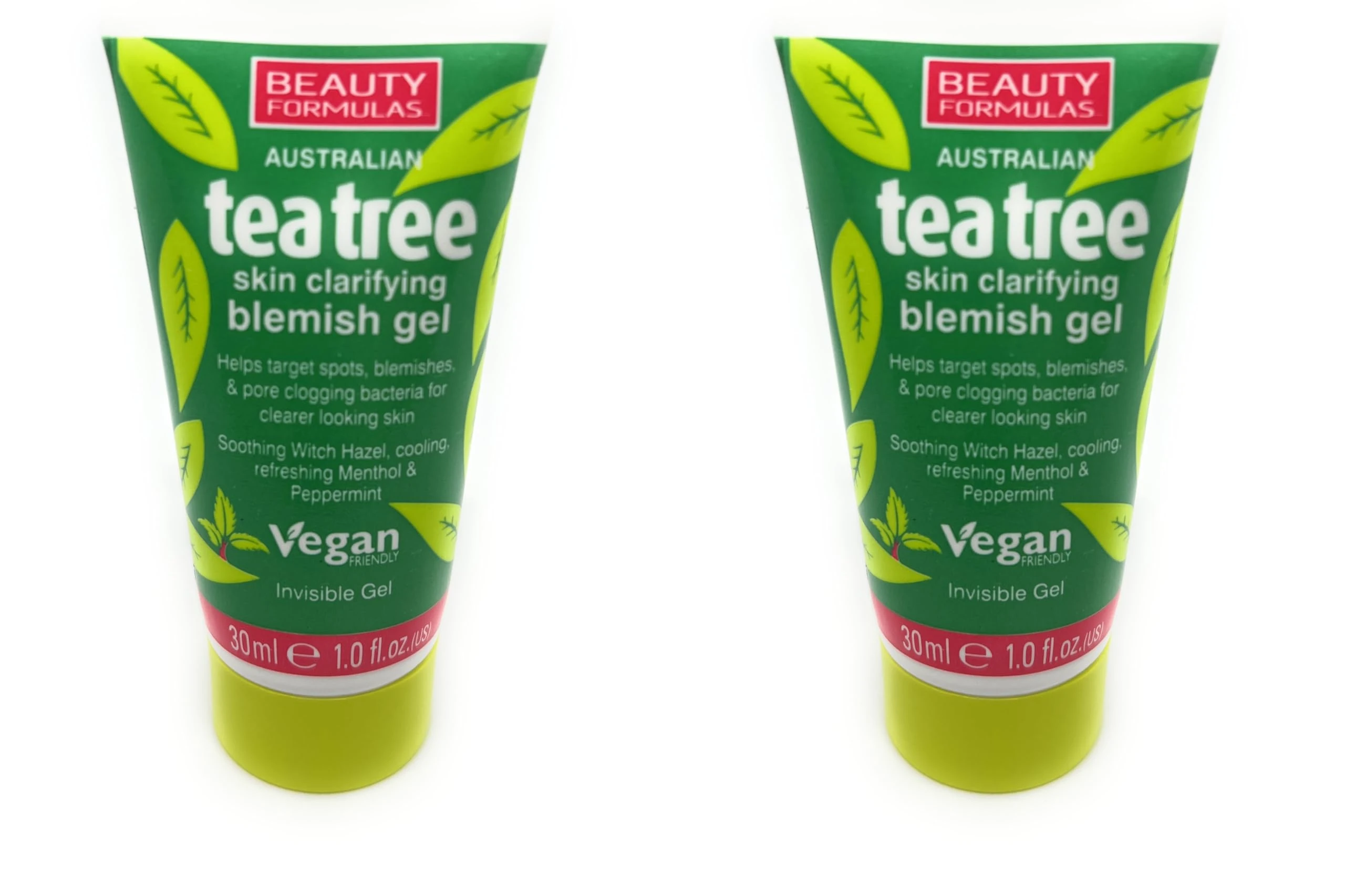 2 x Australian Tea Tree Skin Clarifying Blemish Gel, Cooling Refreshing Menthol and Peppermint, invisble gel, 2x30ml