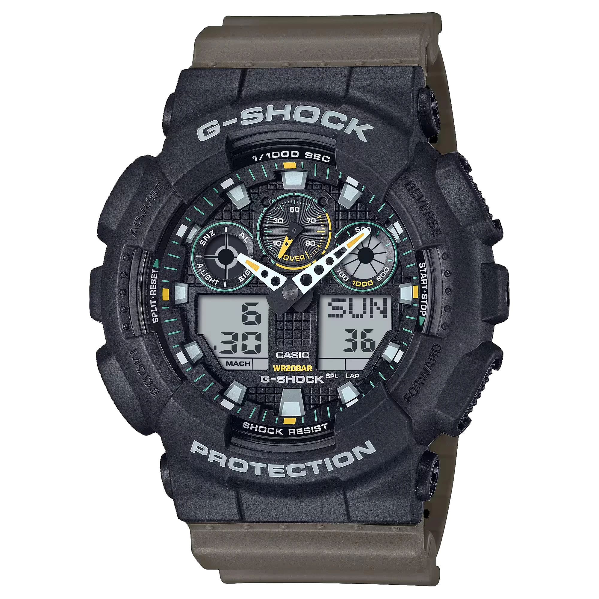 Casio G-Shock Utilitarian Black & Olive Green Analog-Digital Watch GA-100TU-1A3CR, Black