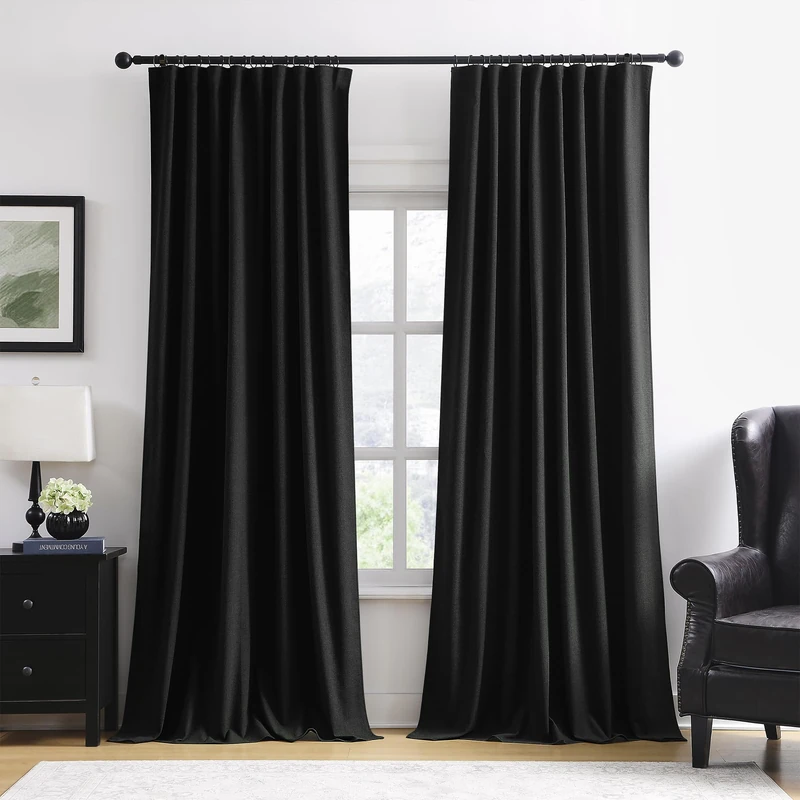 RAIN CITY Extra Wide Blackout Curtains 70 x 96 Inch Long, Linen Blend Black Out Pleated Curtains 2 Panels Set, Back Tab Pocket Textured Curtain for Home Office Patio Sliding Glass Door
