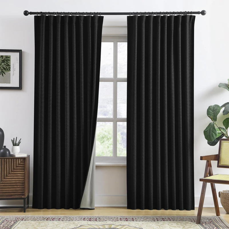 RAIN CITY Black Blackout Curtains Back Tab 2 Panels 70x90