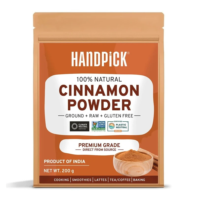 HANDPICK, Cinnamon Powder (200g/7oz) Non-GMO & Raw Ground Cinnamon in Resealable Zip Lock Pouch | Spice for Cooking, Smoothies, Lattes & Tea