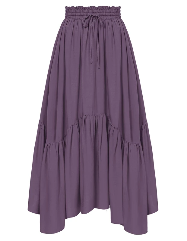 Scarlet Darkness Maxi Skirts for Women High Waist Renaissance Skirt Long Skirt with Pockets, Gray Purple, S
