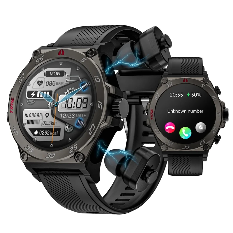 DigiKuber Smart Watch with TWS Earbuds, 1,53" AMOLED Waterproof Smartwatch Men built-in BT Earphone with Dial Answer Calls Heart Rate Blood Pressure Sleep Monitor for iOS Android