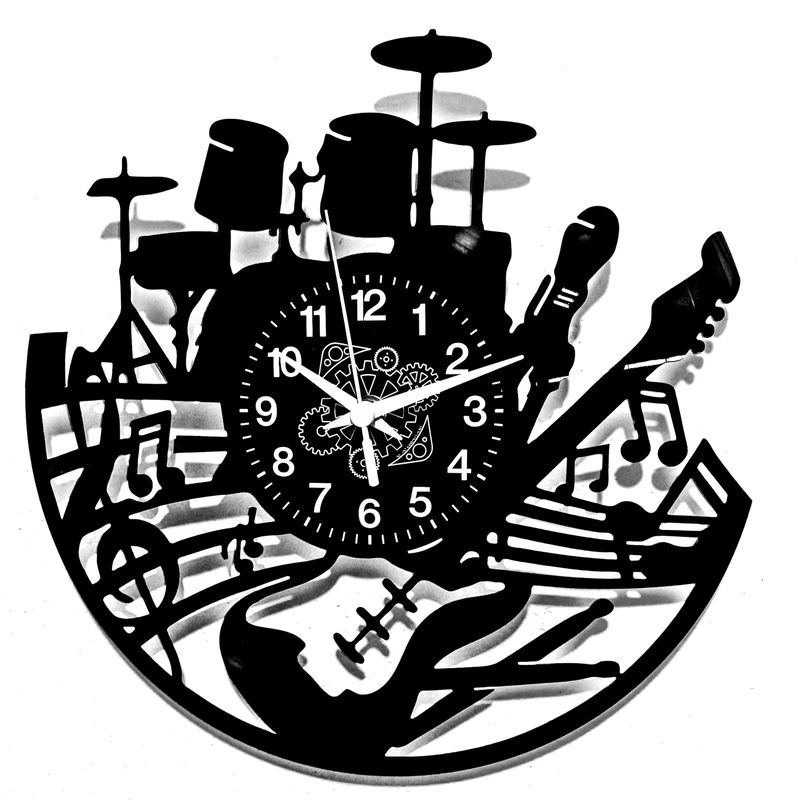 Instant Karma Clocks | Guitar & Drums Wall Clock for Musicians and Rock Lovers – Silent No-Ticking | Perfect for Bedroom, Office, Studio, Cabin, Living Room – Unique Decoration