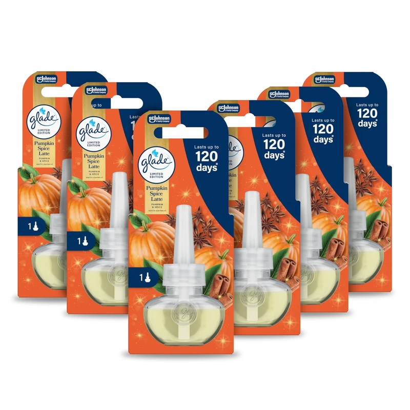 Glade Plug in Air Freshener Refill, Electric Scented Oil Room Air Freshener, Pumpkin Spice Latte, Pack of 6 (6 x 20ml)