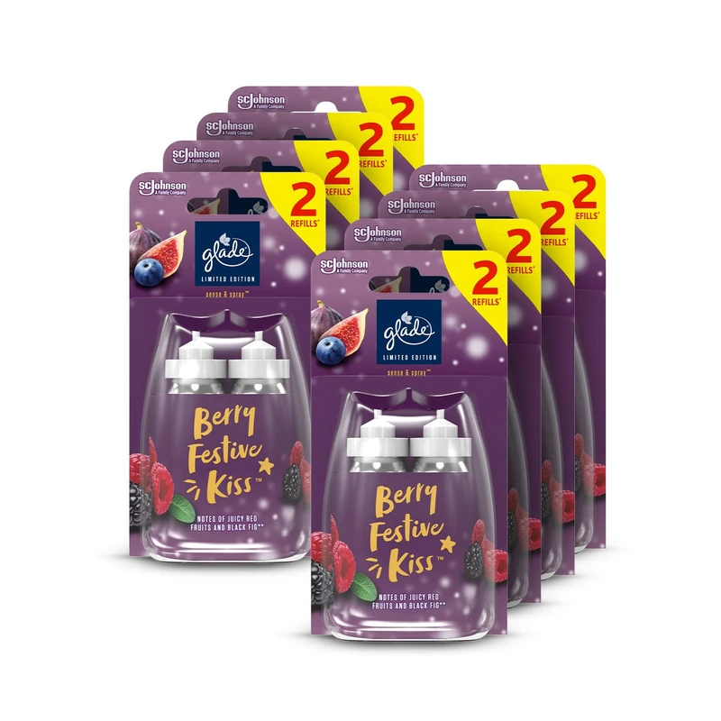 Glade Sense & Spray Air Freshener Refill, Motion Activated Automatic Room Spray and Odour Eliminator for Home, Berry Festive Kiss, Pack of 8 Duos (16 x 18ml)
