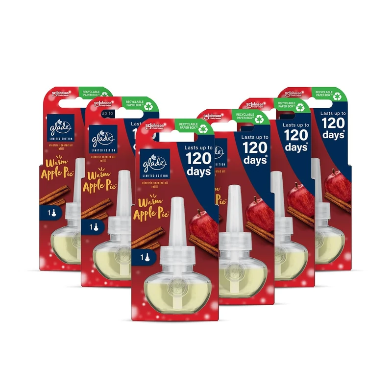 Glade Plug in Air Freshener Refill, Electric Scented Oil Room Air Freshener, Warm Apple Pie, Pack of 6 (6 x 20ml)
