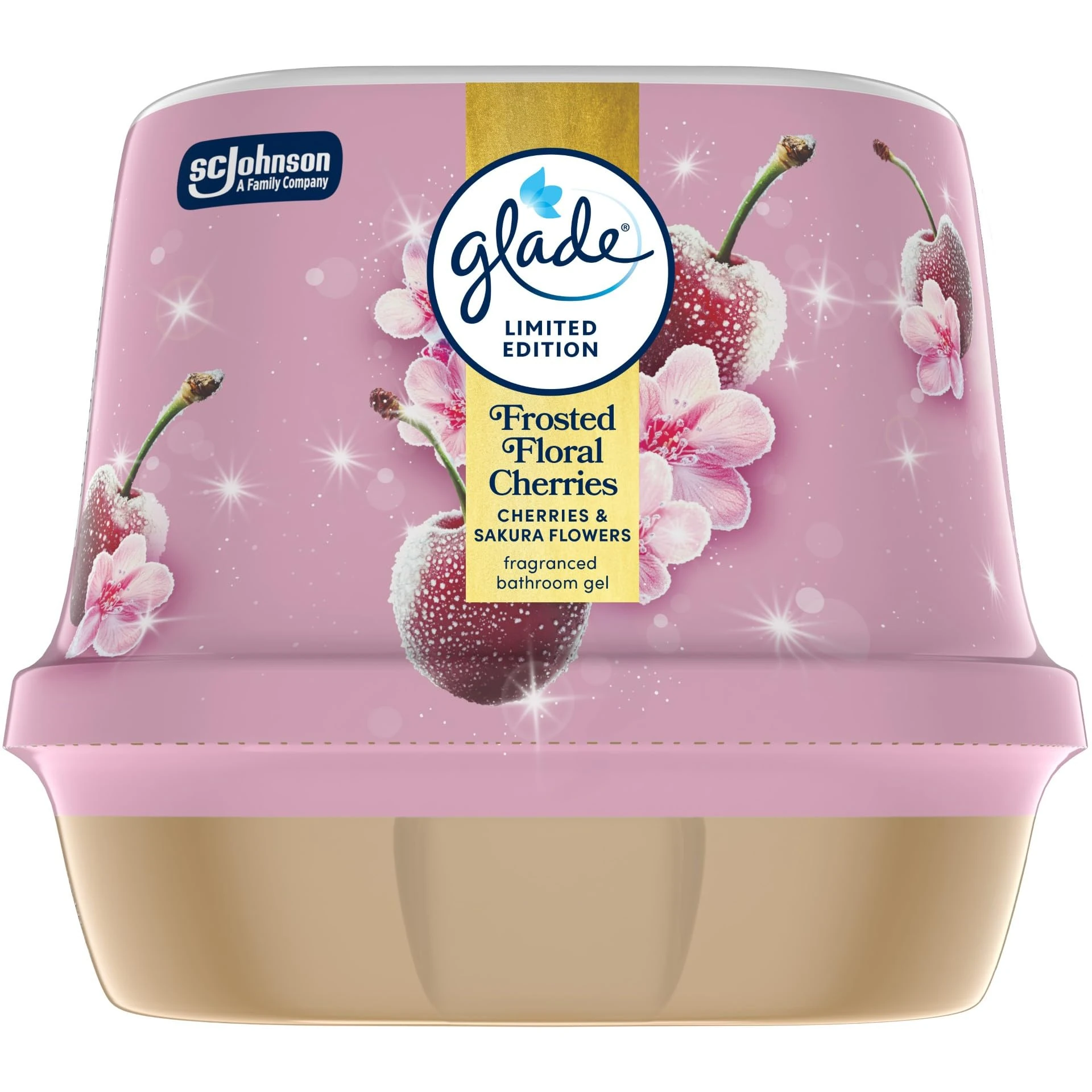 Glade Fragranced Bathroom Gel, Air Freshener and Discreet Odour Eliminator, Frosted Floral Cherries, 180g