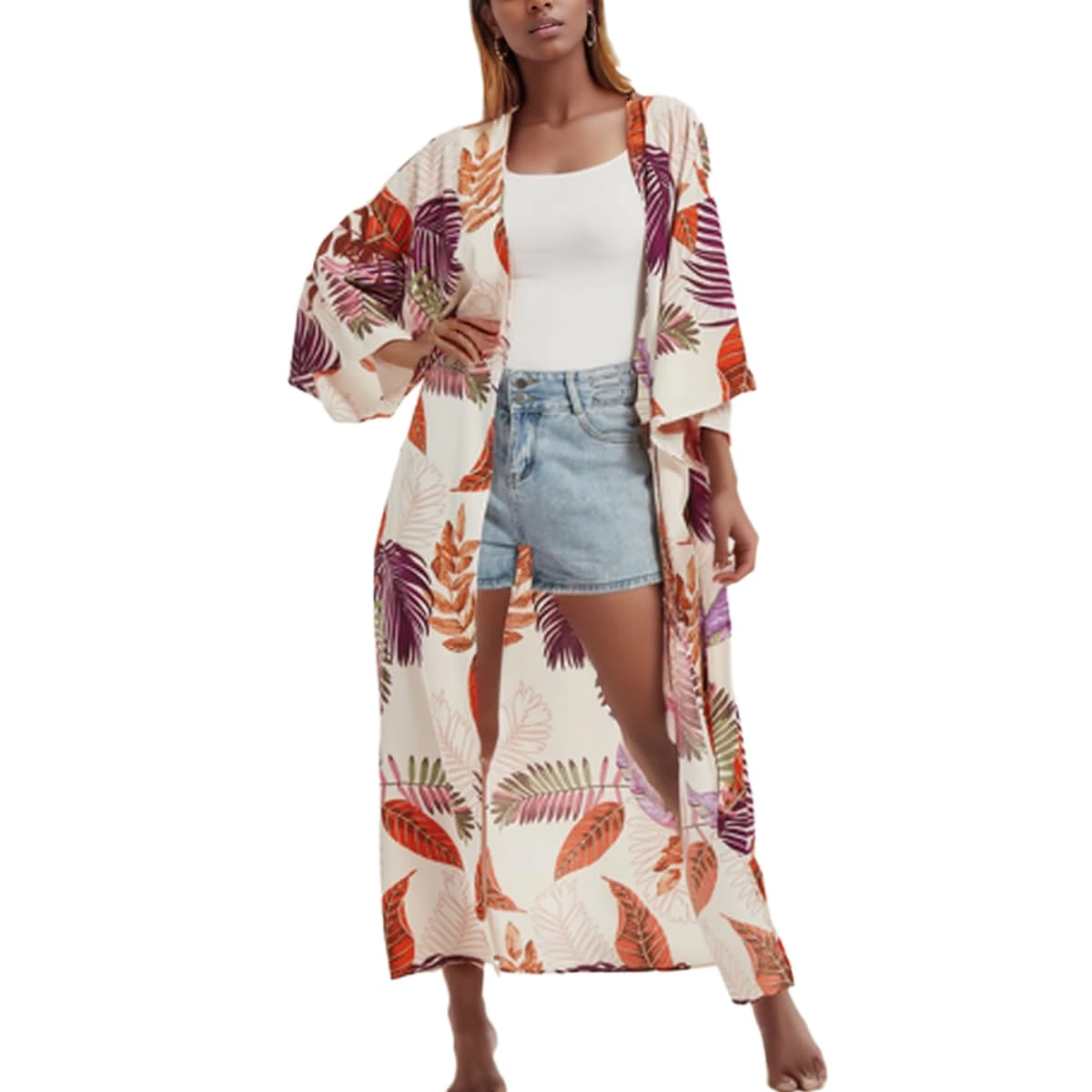 Women's Summer Boho Loose Bikini Swimwear Cover Up Long Kimono Flowy Cardigan Swimsuit Beachwear