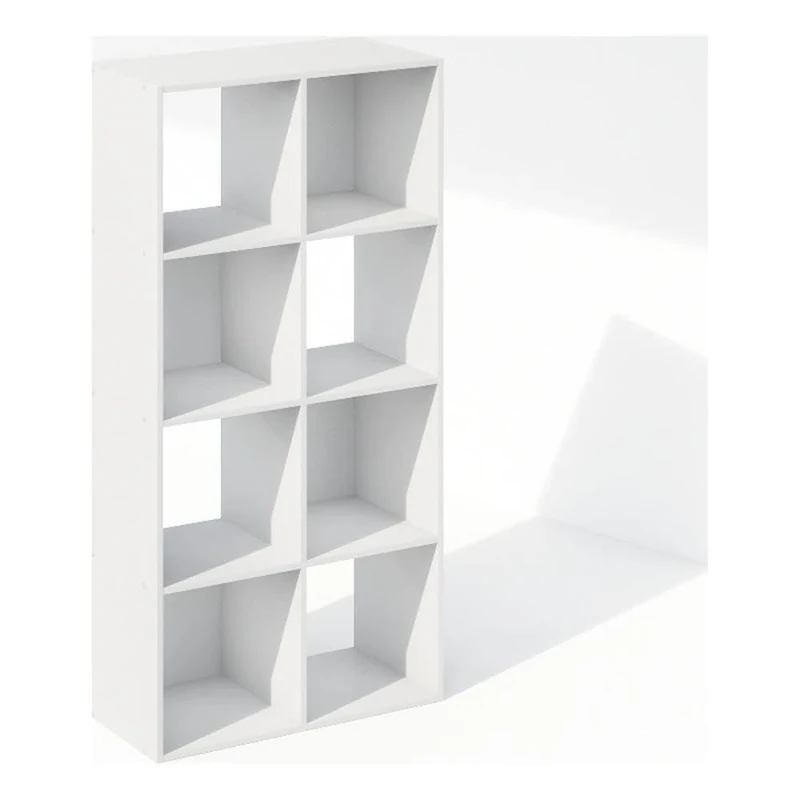 Furinno PELLI Book Shelf, 8-Cube Bookshelf, Horizontal Cube Storage Organizer Bookcase, 11.7 x 23.7 x 47, for Living Room, Bedroom, Home Office, White