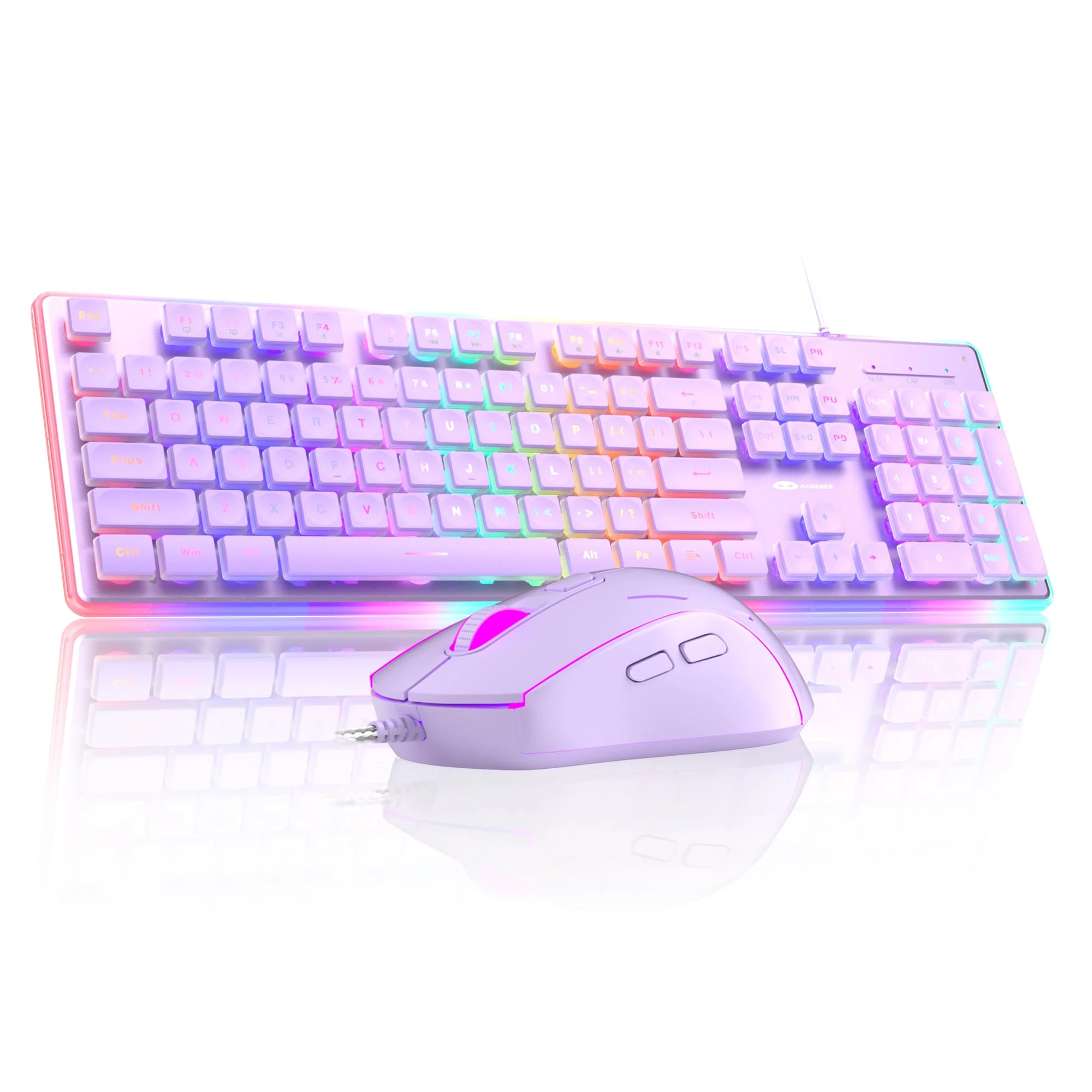MageGee GK970 Wired Backlit Gaming Keyboard and Mouse Combo - Purple PC Keyboard With Pink Mouse, Adjustable DPI for PC/Laptop/MAC