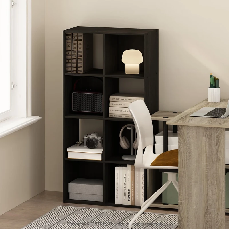 Furinno PELLI Book Shelf, 8-Cube Bookshelf, Horizontal Cube Storage Organizer Bookcase, 11.7 x 23.7 x 47, for Living Room, Bedroom, Home Office, Espresso