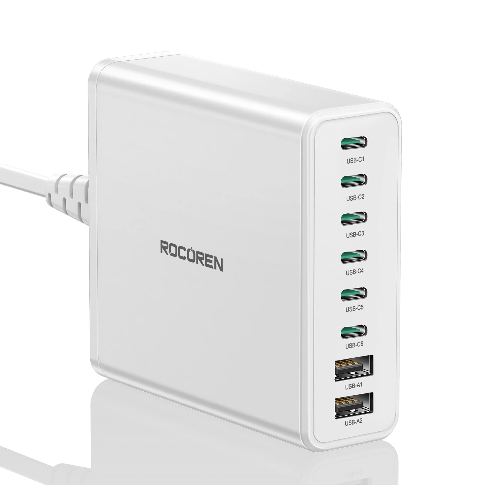 Rocoren USB C Charger Multi Port 340W, 8-Port PD100W QC4.0 PPS GaN Charging Station with 1.5m UK Extension Cord Compatible with MacBook Pro/Air M2, iPhone 16 Pro Max/15 Pro, Galaxy S24 Ultra, Laptop