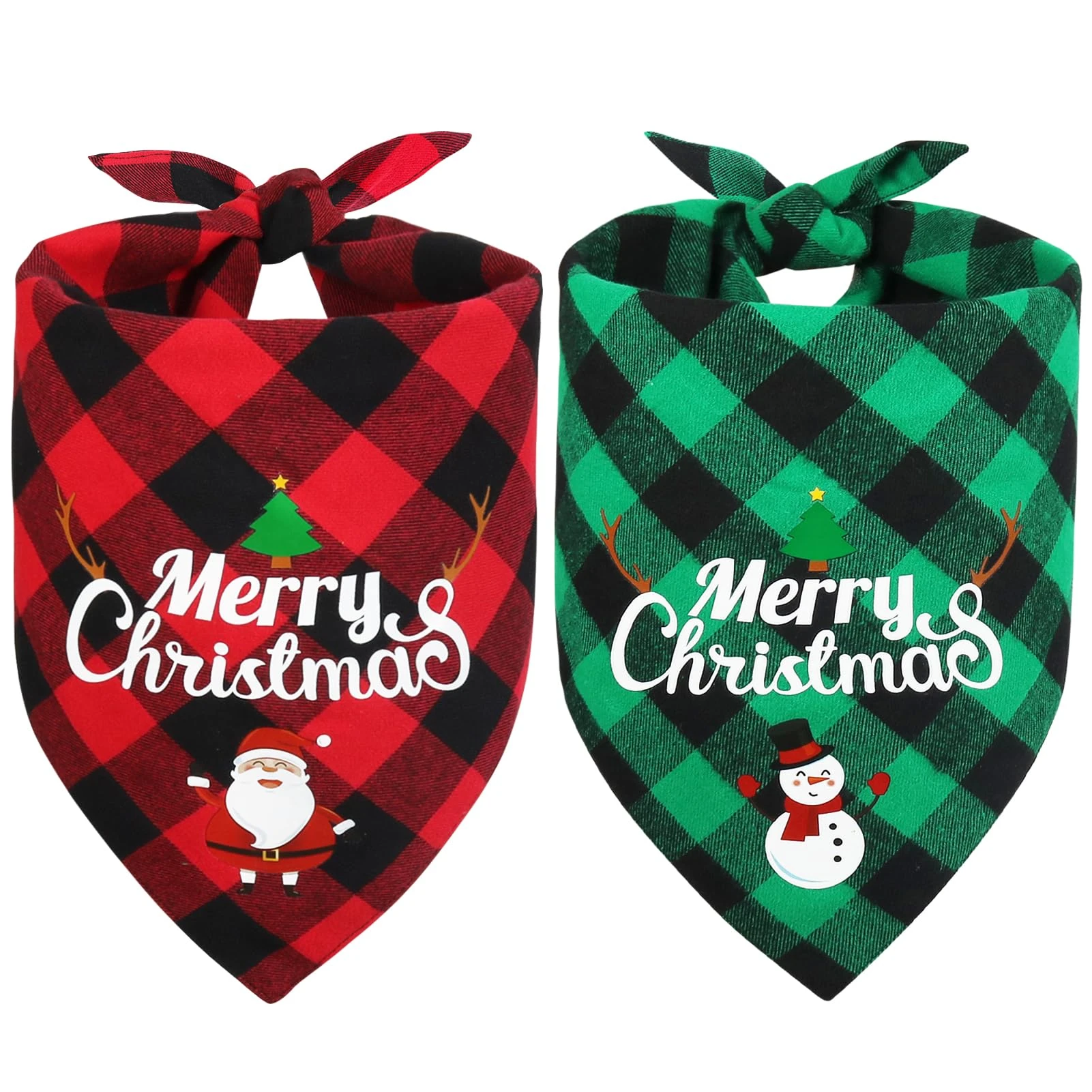 Vivifying Dog Christmas Bandanas, 2Pcs Adjustable Triangle Dog Bandanas with Chequered Print, Dog Christmas Costume for Small Medium Large and Extra Large Dogs (X-Large,Green&Red)