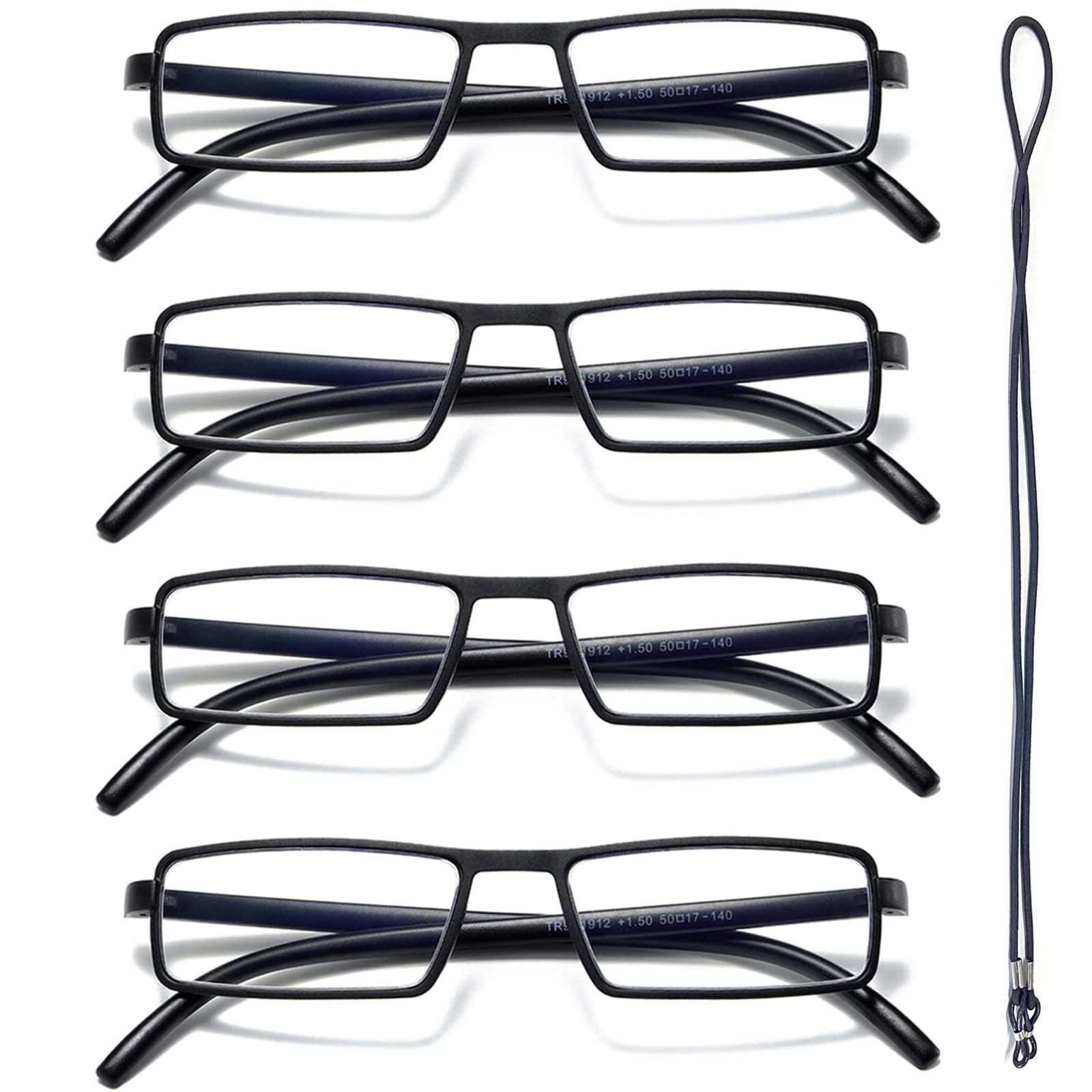 Hubeye 4 Pack Reading Glasses TR90 Flexible Temples Rectangle Ultralight Anti-Blue Light Readers for Unisex 3.00
