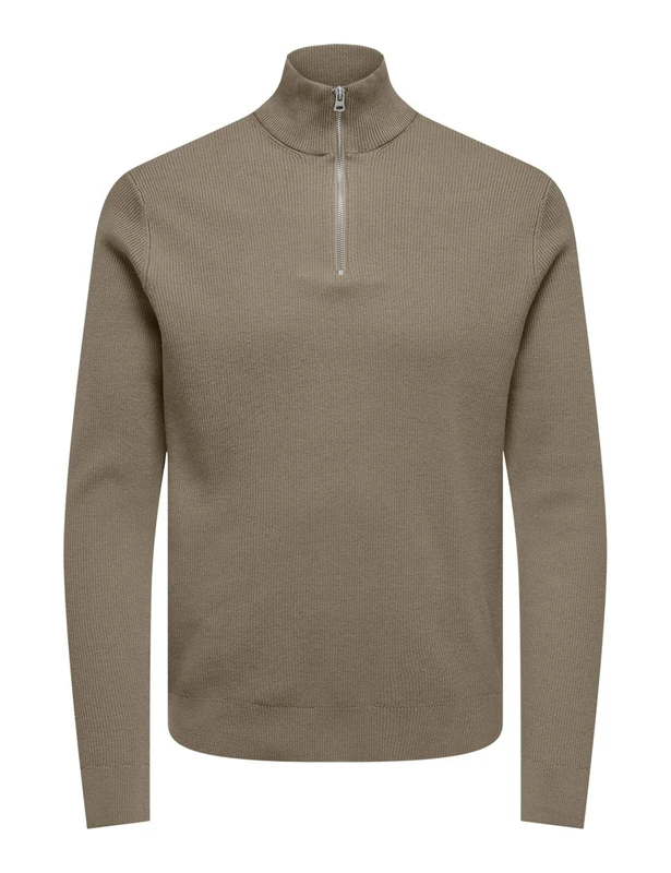 ONLY & SONS Male Knitted Jumper Normal Cut High Closed Jumper, Desert Taupe, XL