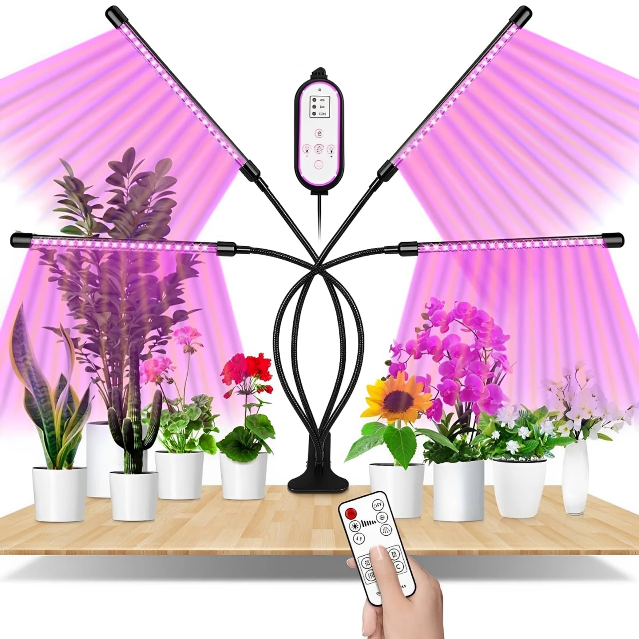 SENTAIMAO Grow Lights for Indoor Plants, 80 LEDs Full Spectrum Led Plant Grow Light,10 Dimming Level & 4 Heads Grow Lamp for Seedlings and Succulents，with Timer and Remote Control