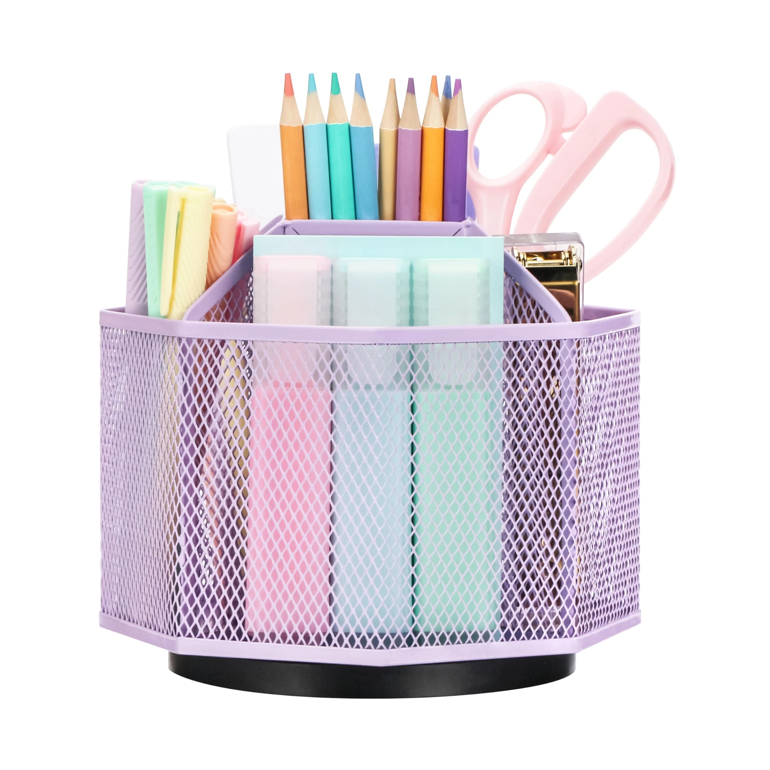 EXERZ Desk Organiser/Mesh Desk Tidy Caddy/Pencil Holder/Multifunctional 360 Rotating - Light Purple