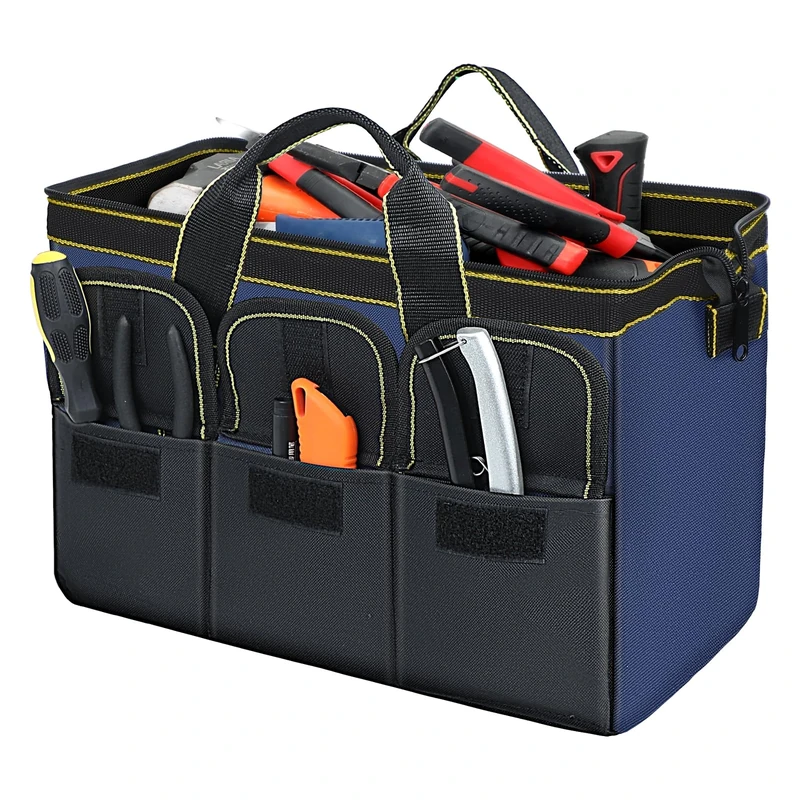 AIRAJ 18 Inch Large Tool Bag with Mulit-Pockets/600D Fabric/Large Capacity/Wear-Resistant Tool Storage Bag Organiser,44x24x29.5cm Waterproof Tool Storage Bag for Tradesman, Electrician, Repairman