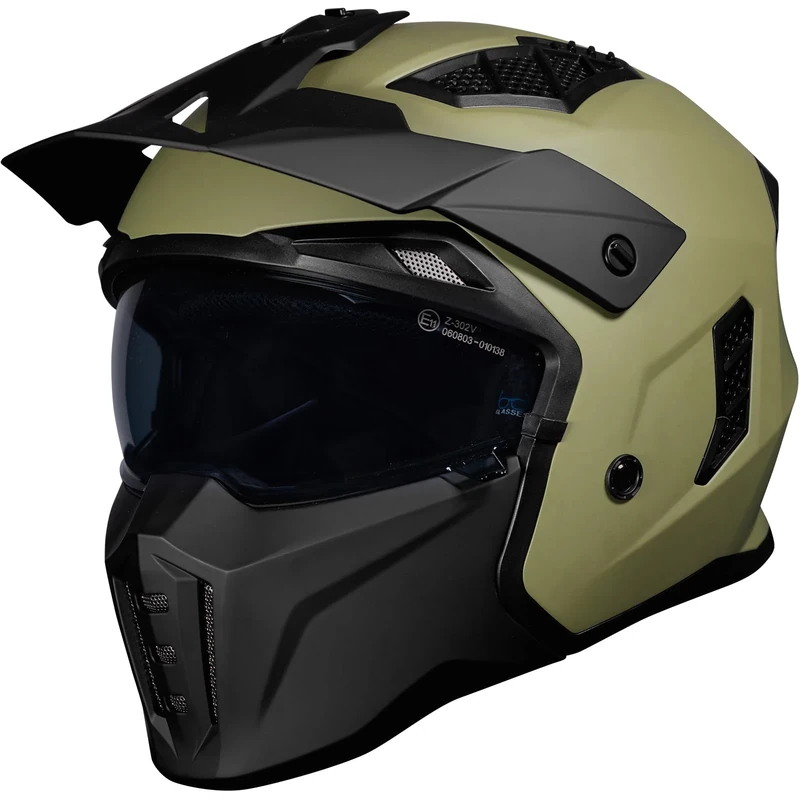 Black Street Fighter Open Face Motorcycle Helmet XL Matt Army Green