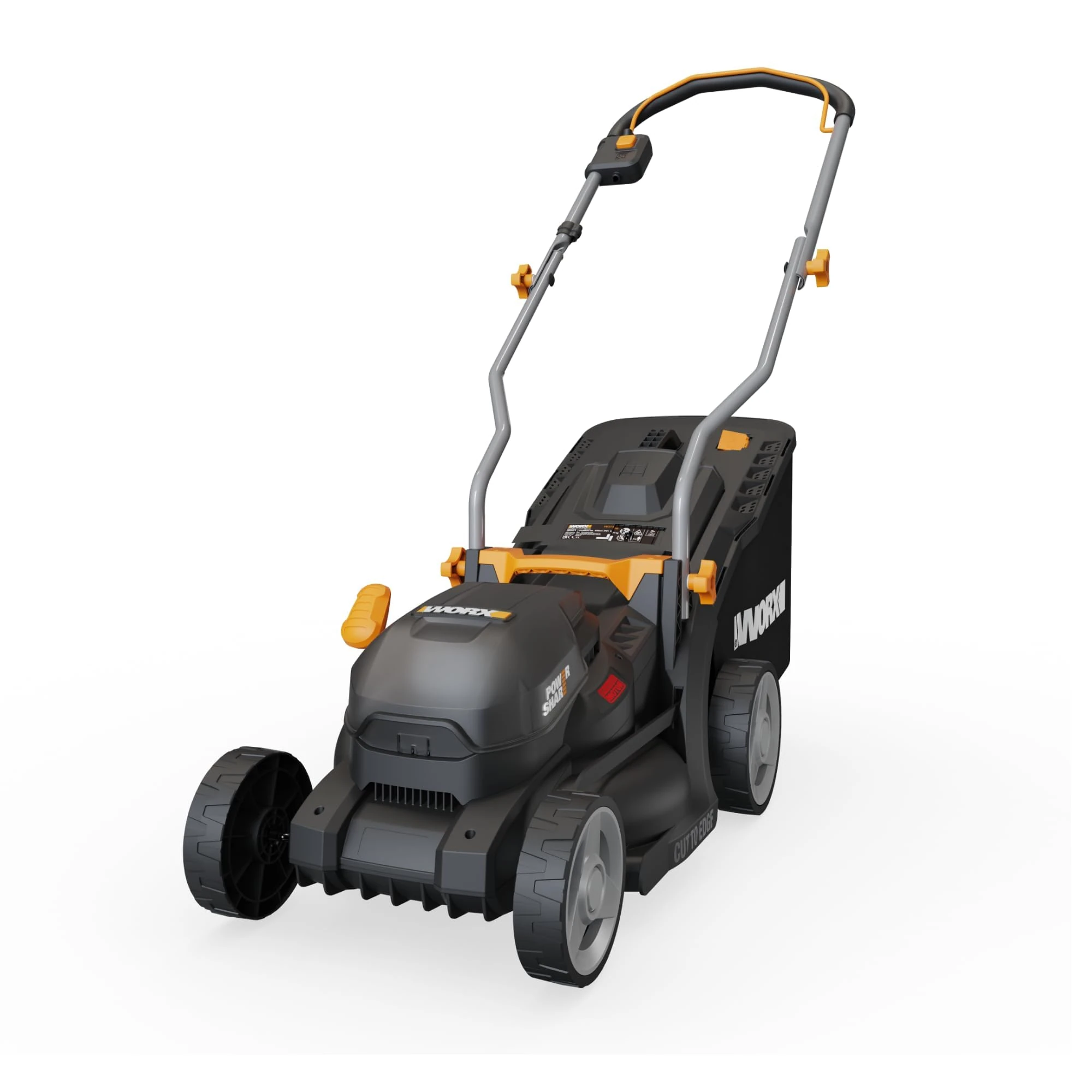 Worx WG733E 20V 33cm Cordless Brushless Lawn Mower – 4.0Ah Battery & Charger – Cut-to-Edge, 6-Position Height Adjust, 35L Grass Bag, Ideal for Small Gardens Up to 200㎡