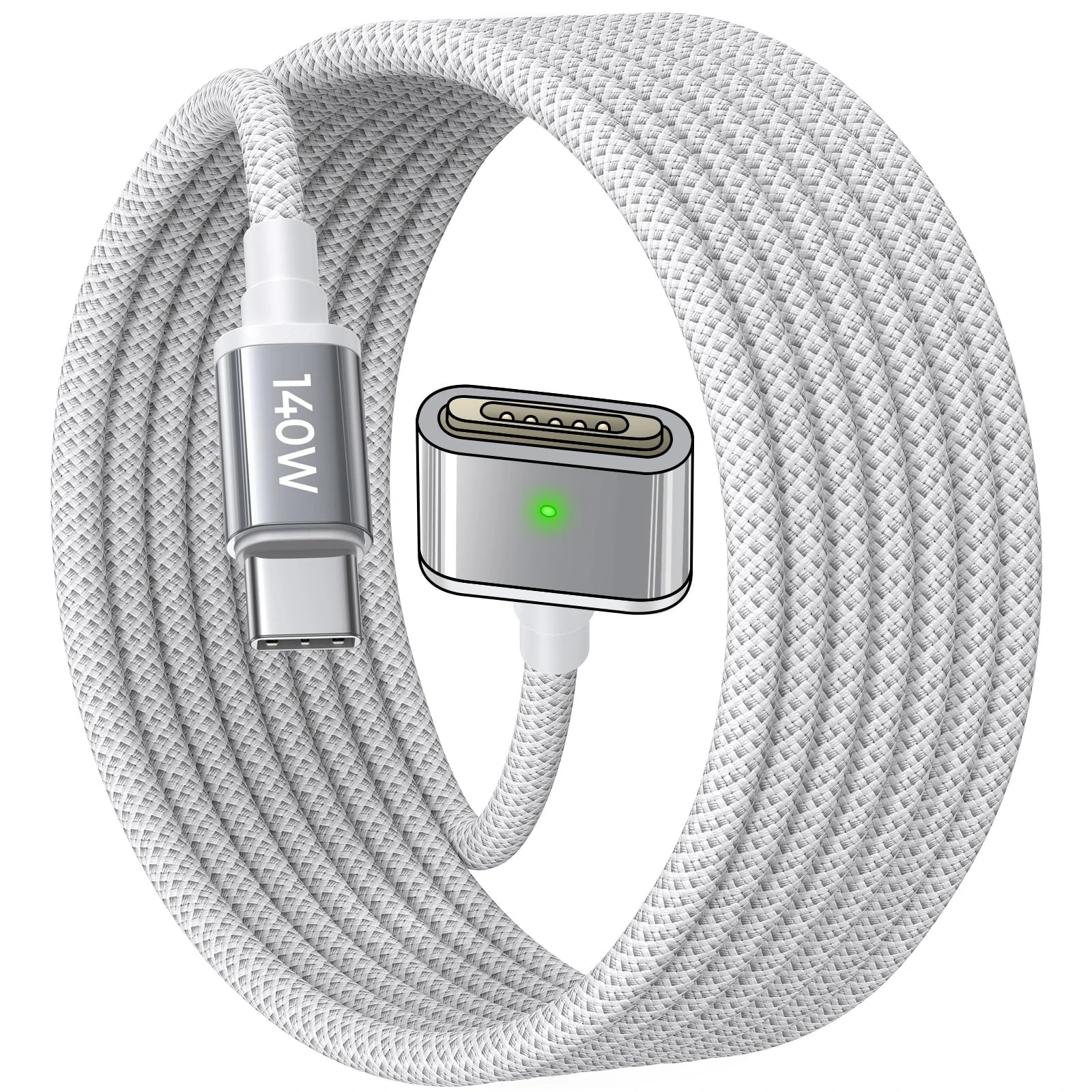 LISEN 140W USB-C Magnetic 3 Cable Fit for MacBook Charger, Nylon Braided 6FT Fit for MacBook Air 2023/2022(M2),MacBook Pro 2023(M3,M2,14-16 inch),MacBook Pro Charger Cord (M3)