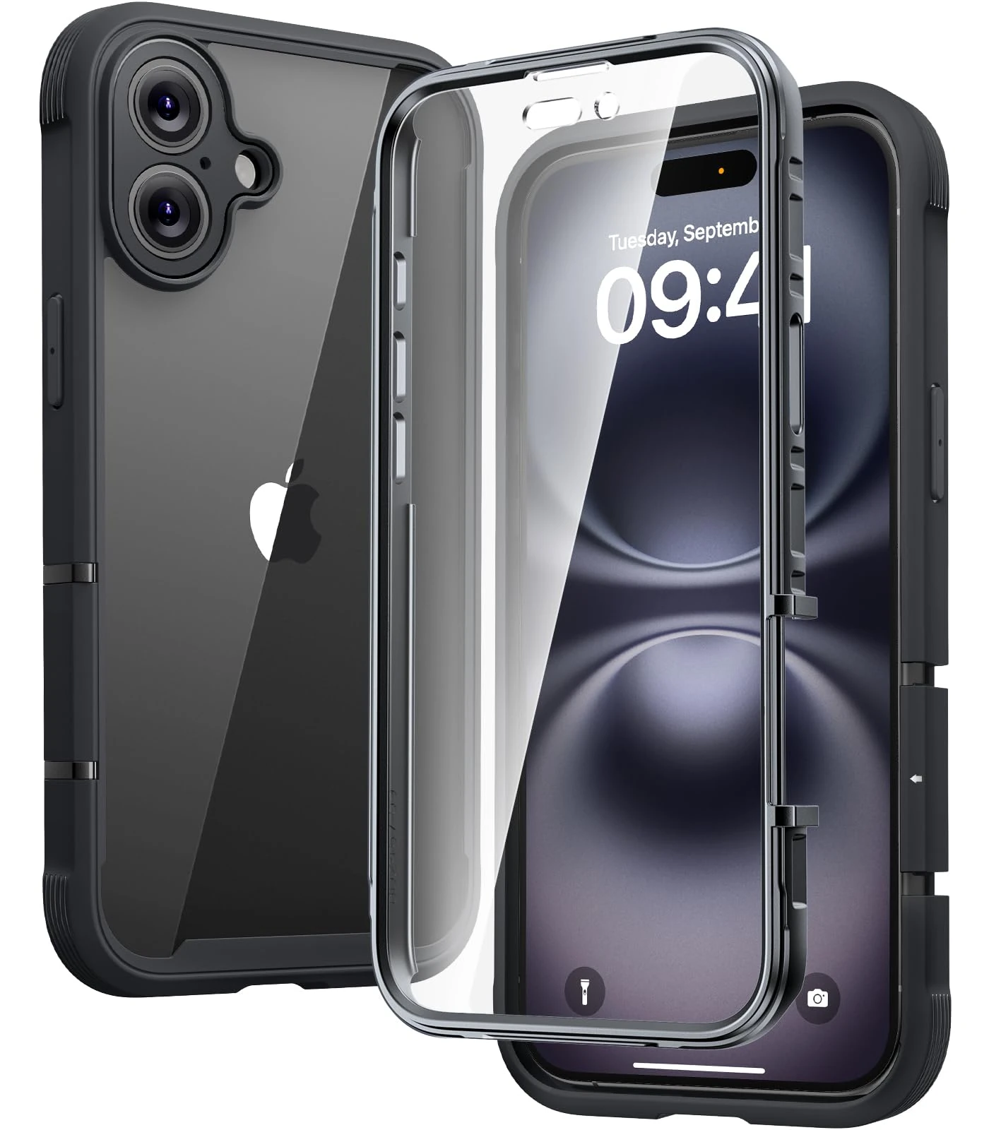 Diaclara Designed for iPhone 16 Case, Full Body Rugged Case with Built-in Touch Sensitive Anti-Scratch Screen Protector, Upgraded [Full Camera Protection] for iPhone 16 6.1" (Black)