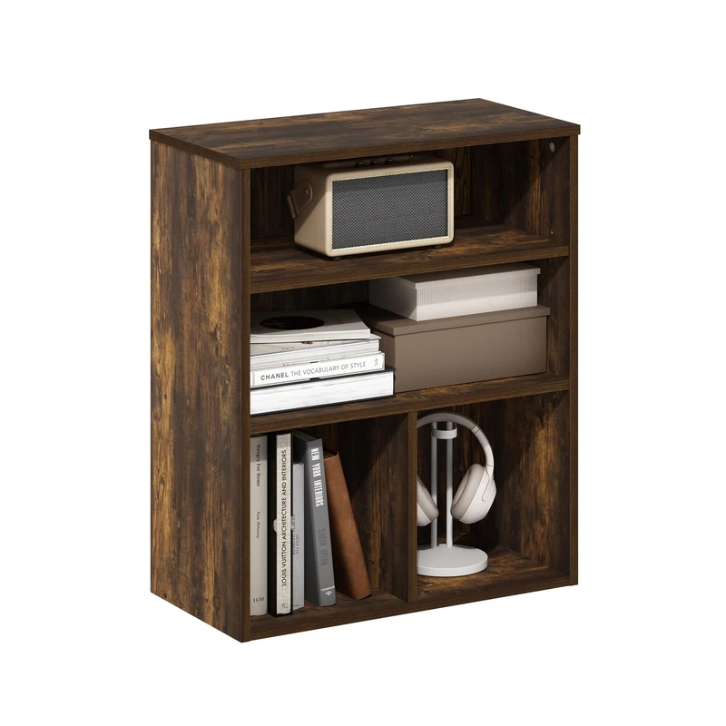 Furinno PASIR Book Shelf, 3-Tier Display Bookshelf, Bookcase, 11.8 x 23.6 x 28.1, for Living Room, Bedroom, Home Office, Amber PINE