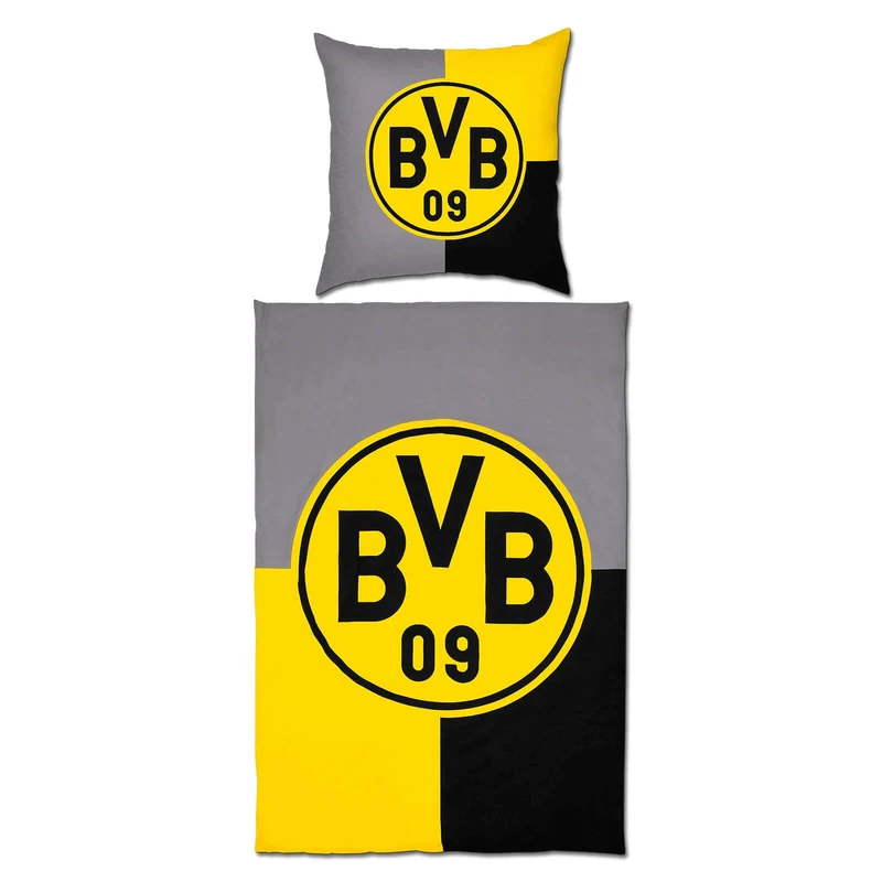 Borussia Dortmund Unisex - Adult BVB Reversible Bed Linen, Black/Yellow, 135 x 200 cm Bed Linen, Multicoloured
