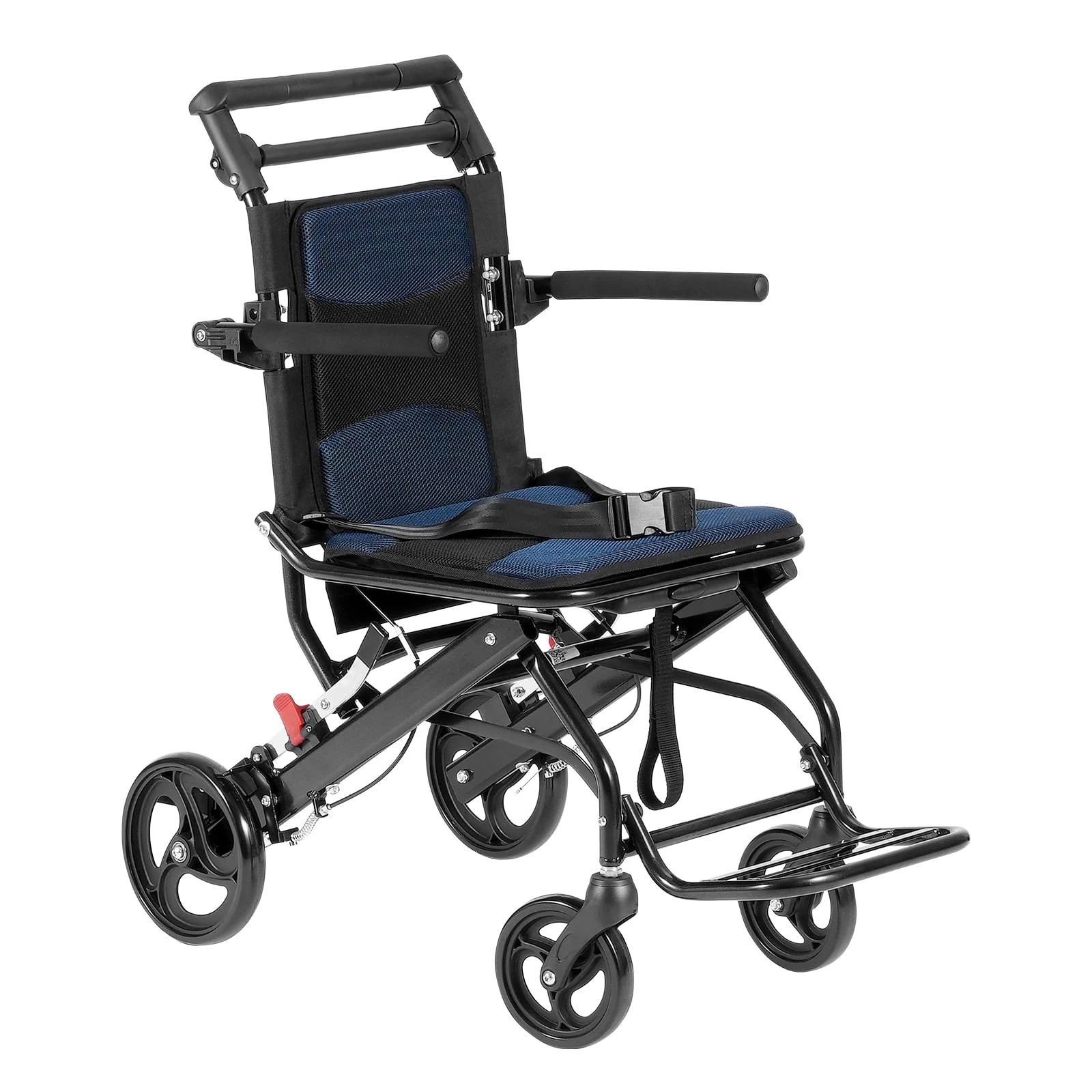 VEVOR Wheelchair, Aluminum Alloy Ultra-Lightweight Transport Chair for Adults, Foldable Cabin Wheelchair with Flip-Back Desk-Length Arms, Self-Locking Brake, 15.75-Inch Wide Seat, 220lbs Load