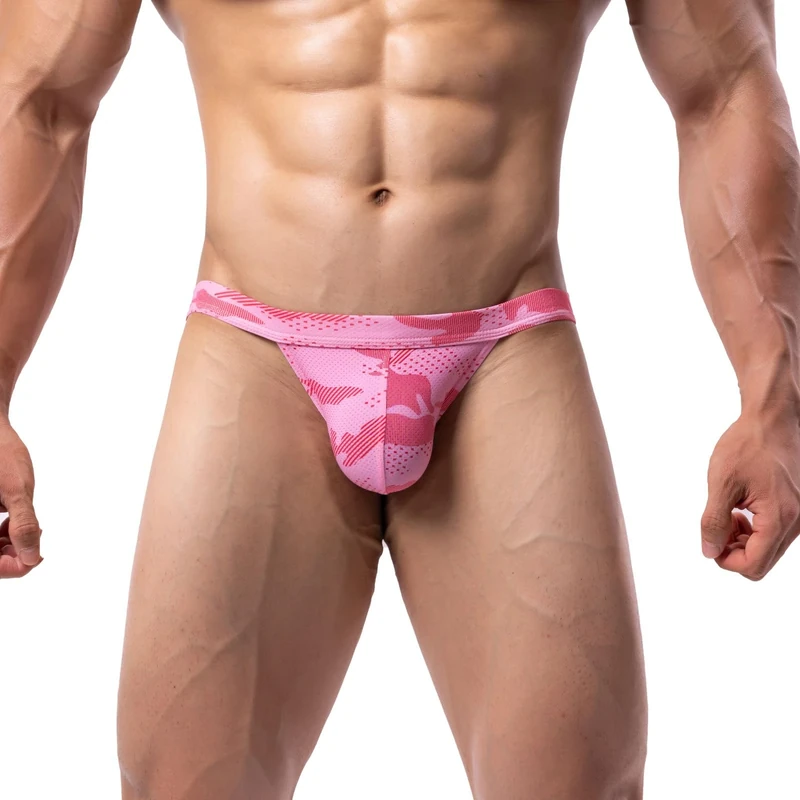 Summer Code Mens Bikini Briefs Soft Lightweight Low-Rise Underwear Pouch Comfortable Micro Mesh Underpants, Pink, XXL