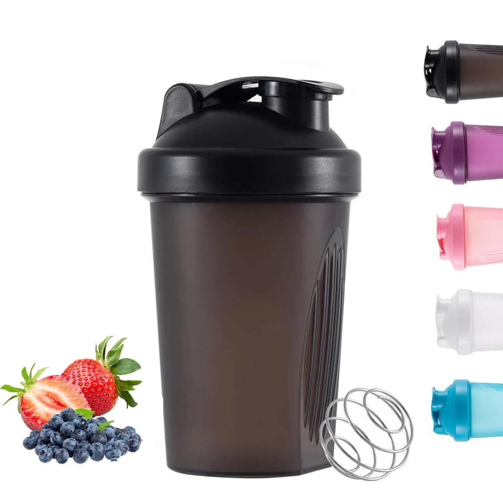 Protein Shaker Bottle, Shaker with Stainless Steel Mixing Ball, BPA- and DEHP-free, Dishwasher Safe, Leakproof Flip On Lid, Black, 400 ml(Black)