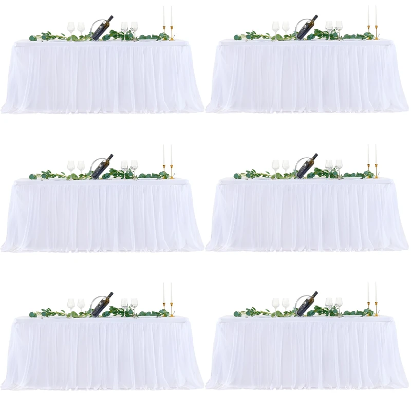 Little Funny White Tulle Tablecloth 6 Foot Rectangle, Table Covers for 6 Foot White Tulle Tables Skirt Rectangle 6ft Wedding Table Cloths Party Baby Shower Banquet Fitted Elastic