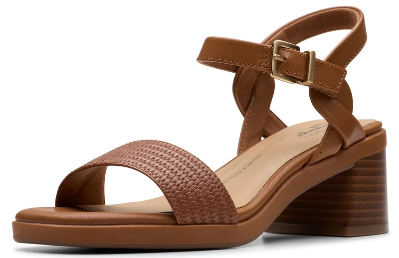 Clarks Women's Jaylan Ray Heeled Sandal, Tan Leather, 9