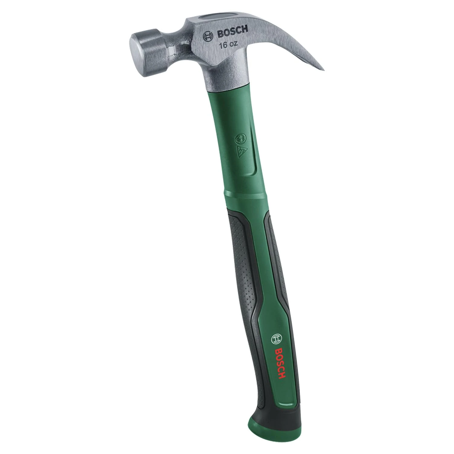 Bosch Claw Hammer 450g / 16oz (Extra-Large Striking Surface; Robust High-Carbon Steel; V-Shaped Claw; Comfortable Softgrip Handle with Fibreglass Core; Low Vibration)