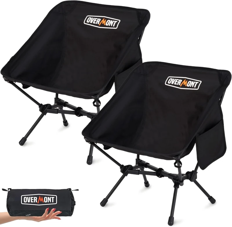 OVERMONT 2Pack Ultralight Portable Folding Camping Chair with Carry Bag, Compact Lightweight Outdoor Travel Chair for Backpacking, Beach, Hiking & Fishing, 150kg Support