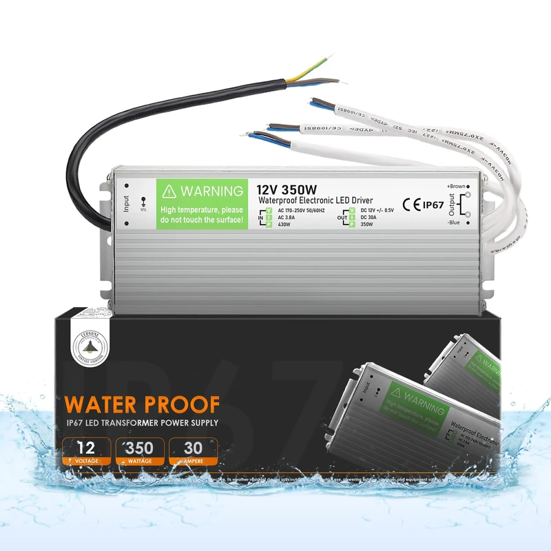 12V 350W 30Amps Waterproof Transformer, IP67 Waterproof Indoor, Outdoor DC Power Supply Driver. 30Amps LED Power Supply Driver, AC 170-250V to DC 12 Volt Transformer for LED Lighting