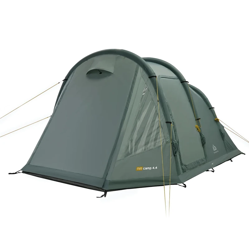 KADVA Aircamp 4. 4 Person Camping Tent with Pump Tunnel Construction 440 x 180 x 140 cm Waterproof 3000 mm Spacious Canopy Over Entrance Large Sleeping Area Colour Green