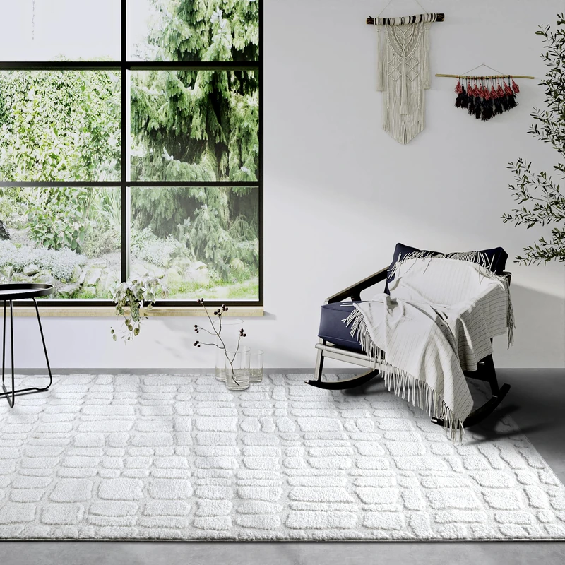 Elle Decor ation High Pile Artistique Rug, Modern Living Room Rug, Long Pile Shaggy, Modern Pattern, Fluffy Soft Boho for Living Room, Bedroom, Cream White, 160 x 235 cm