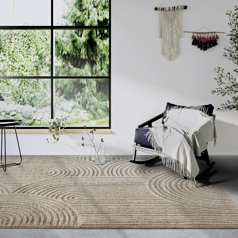 Elle Decor ation High Pile Rug Chappe - Modern Living Room Rug, Long Pile Shaggy, Modern Pattern, Fluffy Soft Boho for Living Room, Bedroom - Beige, 120 x 170 cm