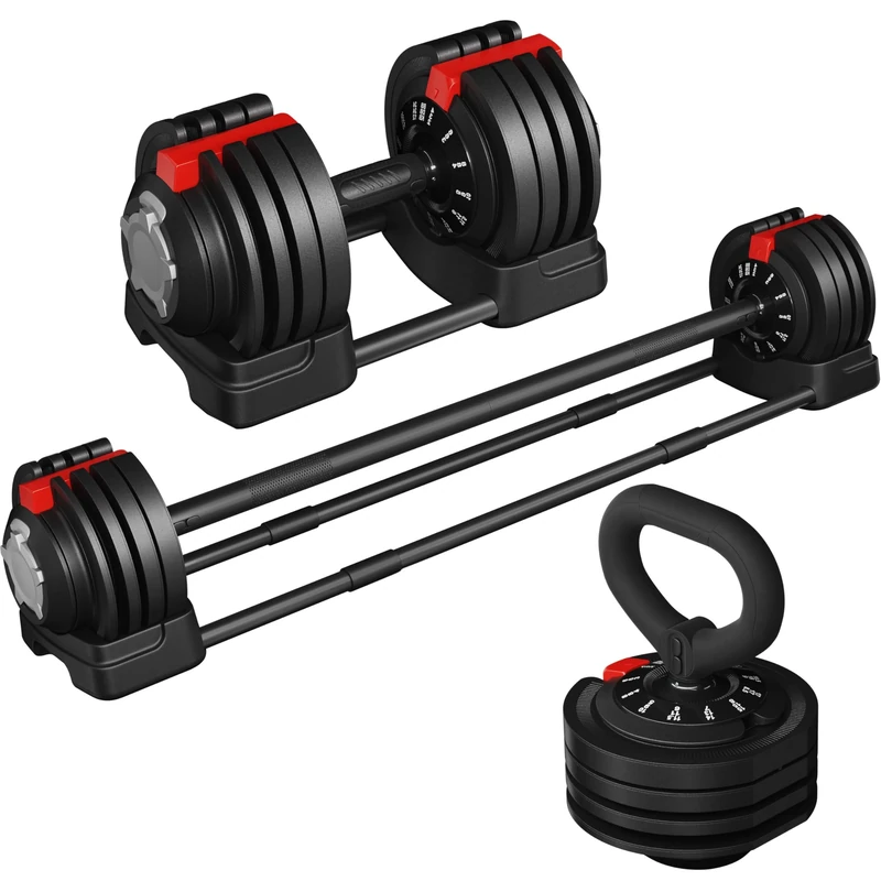Yaheetech Adjustable Dumbbell 3 in 1 Dumbbell Weight Set 24KG Adjustable Weight Set Used as Barbell/Kettlebell, Free Weights for Men/Women, Home Gym Strength Training Workout