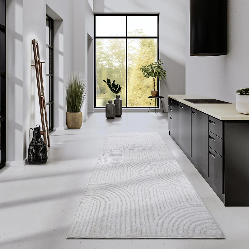Elle Decor ation High Pile Rug Chappe - Modern Living Room Rug Runner, Long Pile Shaggy, Modern Pattern, Fluffy Soft Boho for Living Room, Bedroom - Cream White, 80 x 240 cm - Image 1