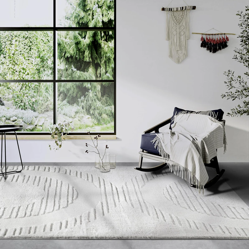 Elle Decor ation Bartoux High Pile Rug, Modern Living Room Rug, Long Pile Shaggy, Modern Pattern, Fluffy Soft Boho for Living Room, Bedroom, Cream White, 160 x 235 cm