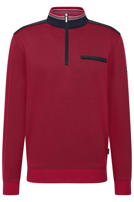 bugatti Men's Sweatshirt Troyer Chest Pocket Cotton, 950-red, S