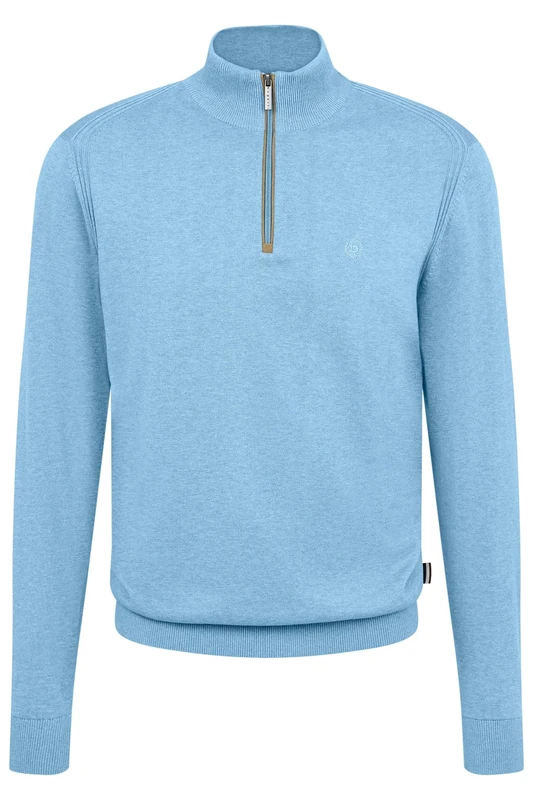bugatti Men's Troyer Knitted Jumper Stand-Up Collar Short Zip Regular Fit, 320-Light Blue, XXL
