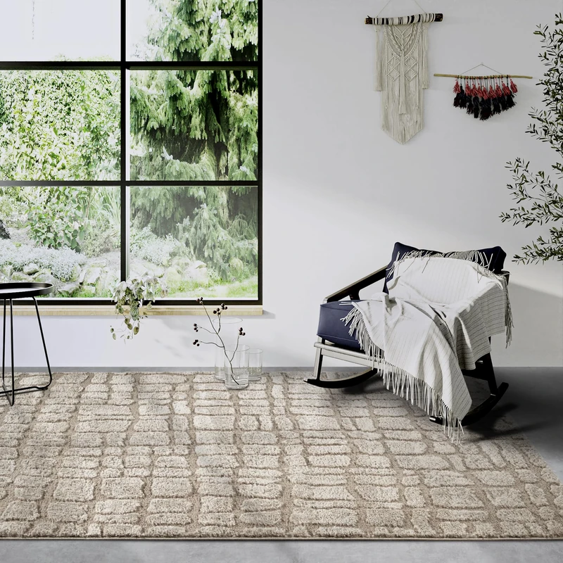 Elle Decor ation High Pile Artistique Rug - Modern Living Room Rug, Long Pile Shaggy, Modern Pattern, Fluffy Soft Boho for Living Room, Bedroom - Beige, 160 x 235 cm