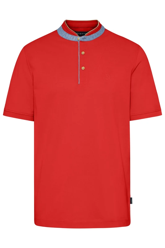 bugatti Men's Polo Shirt Stand-Up Collar Basic Short Sleeve Modern Fit, 950-red, L
