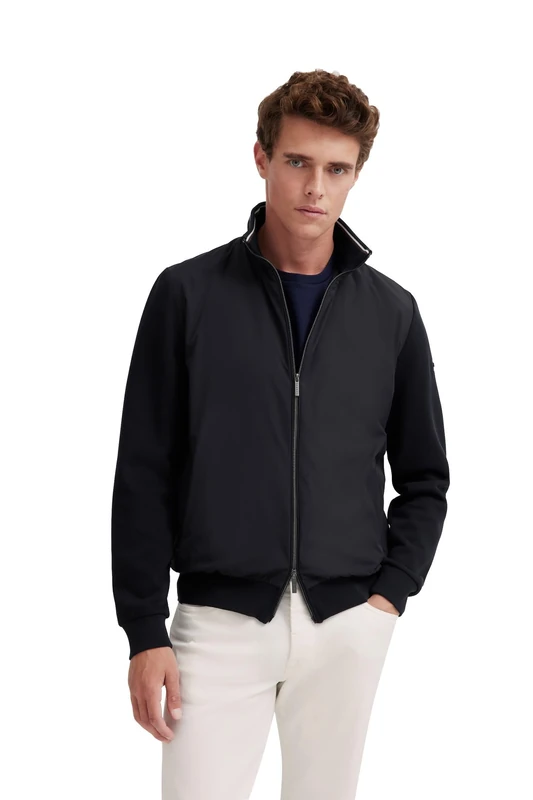 bugatti Men's Sweatshirt Zip Stand-Up Collar Long Sleeve, 390-navy, L