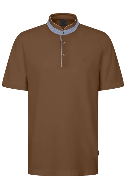 bugatti Men's Polo Shirt Stand-Up Collar Basic Short Sleeve Modern Fit, 70 cm-Cognac, XL - Image 1